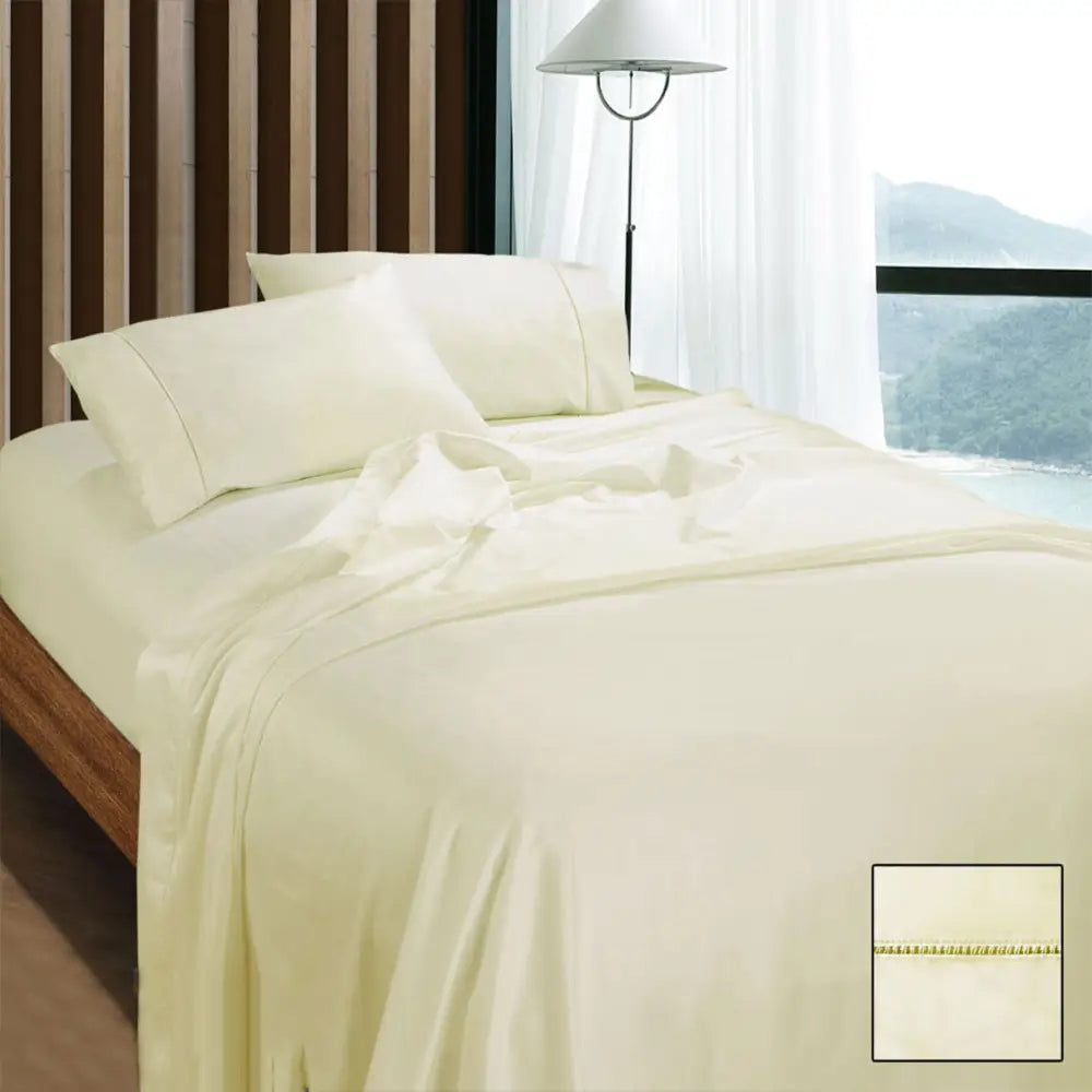 Ramesses 1100TC Egyptian Cotton Sateen Sheet Set Cream Queen - Home & Garden > Bedding