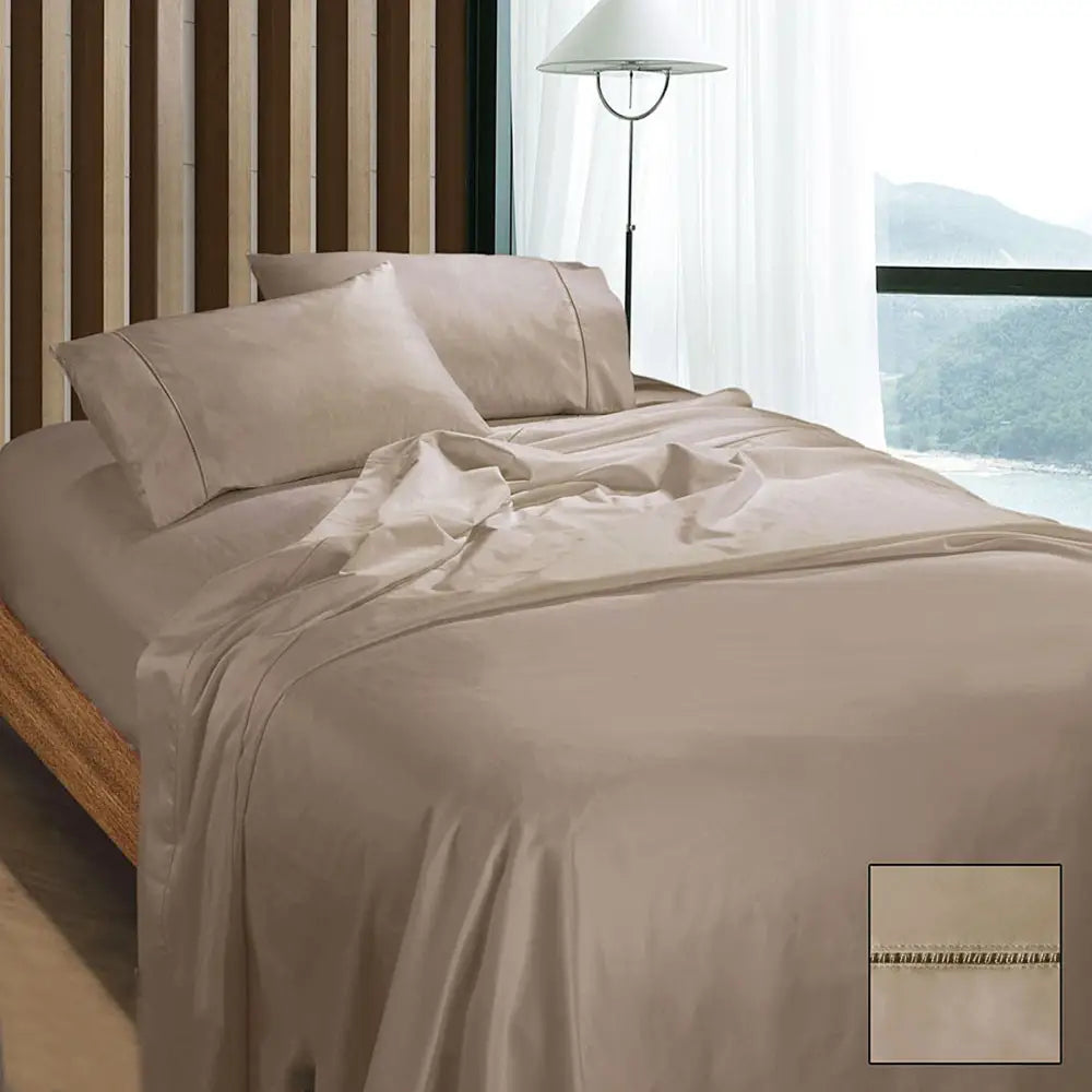 Ramesses 1100TC Egyptian Cotton Sateen Sheet Set Doeskin Queen - Home & Garden > Bedding