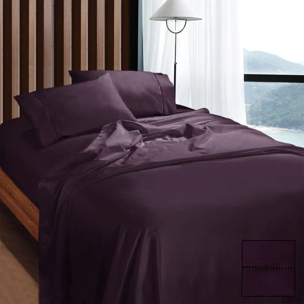 Ramesses 1100TC Egyptian Cotton Sateen Sheet Set Eggplant King - Home & Garden > Bedding