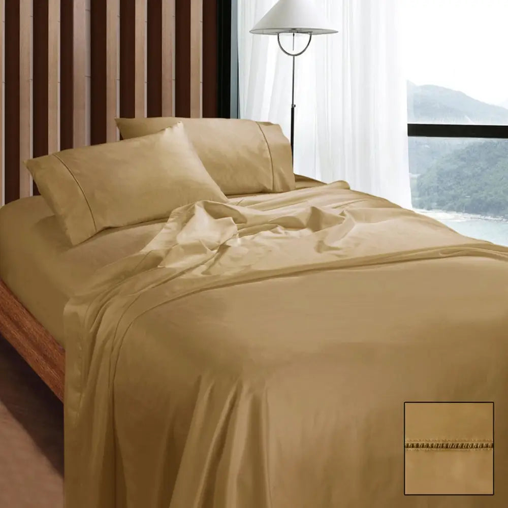 Ramesses 1100TC Egyptian Cotton Sateen Sheet Set Latte King - Home & Garden > Bedding
