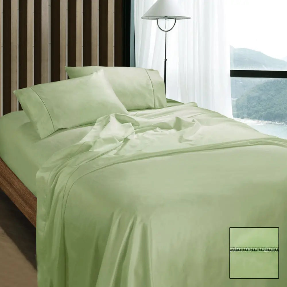 Ramesses 1100TC Egyptian Cotton Sateen Sheet Set Mint Queen - Home & Garden > Bedding