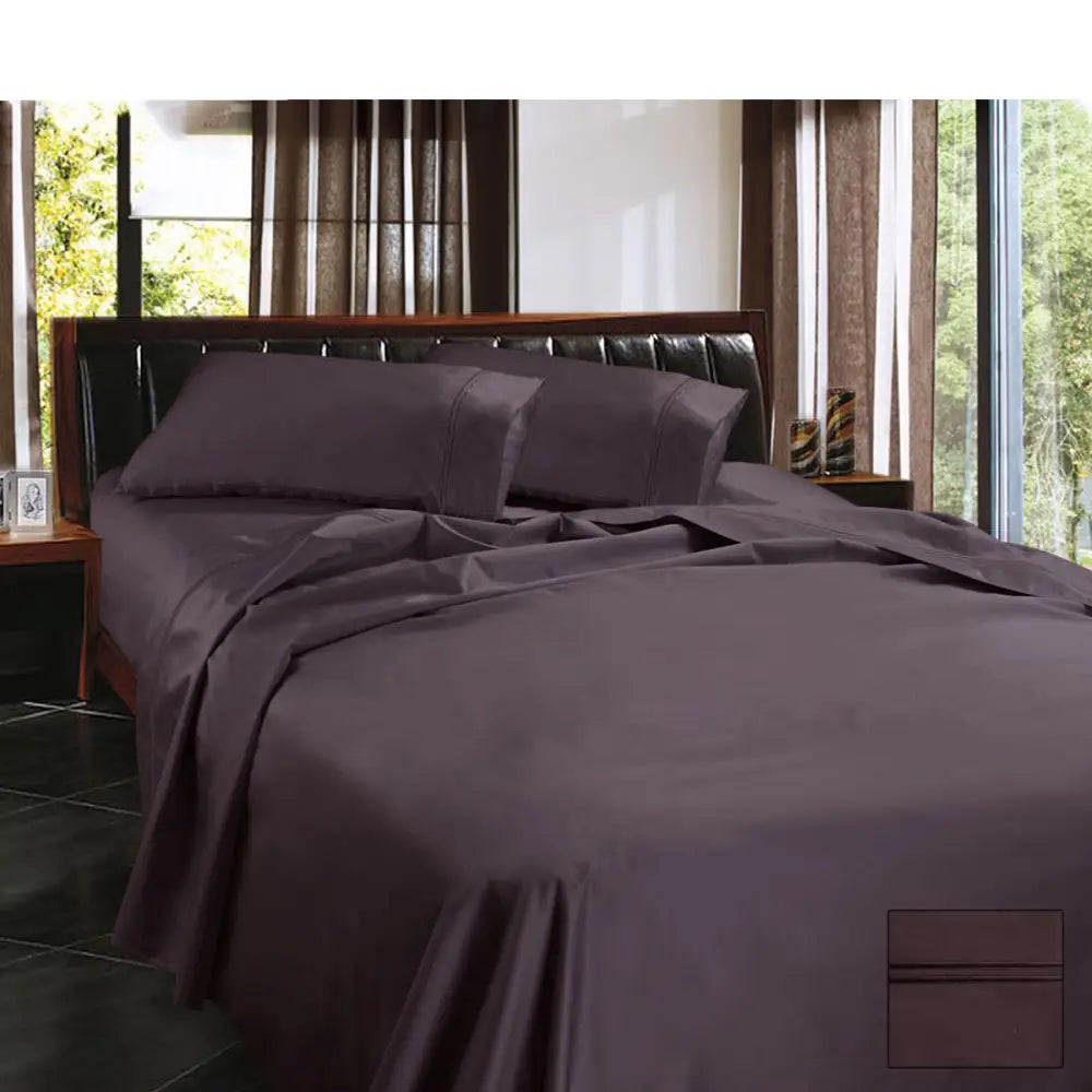 Ramesses 1450TC Egyptian Cotton Sateen Sheet Set Eggplant King - Home & Garden > Bedding