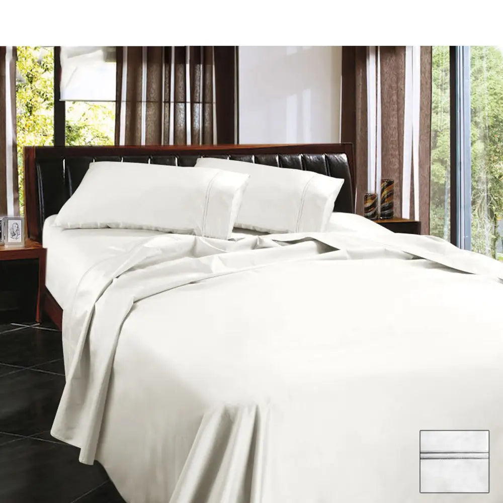 Ramesses 1450TC Egyptian Cotton Sateen Sheet Set White Queen - Home & Garden > Bedding