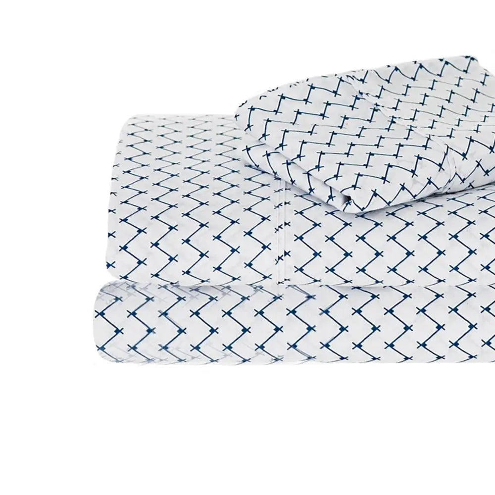 Ramesses 250TC Egyptian Cotton Printed Sheet Set Navy Sefton Single - Home & Garden > Bedding > Bed Sheets