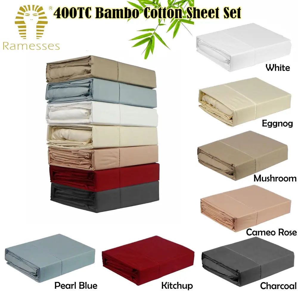Ramesses 400TC Bamboo/Cotton Sheet Set Mushroom Super King - Home & Garden > Bedding