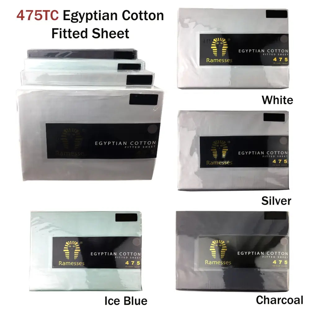 Ramesses 475TC Egyptian Cotton Fitted Sheet Queen Silver - Home & Garden > Bedding