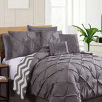 Ramesses 7 Piece Pinch Pleat Comforter Set Charcoal King - Home & Garden > Bedding