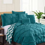 Ramesses 7 Piece Pinch Pleat Comforter Set Teal Queen - Home & Garden > Bedding