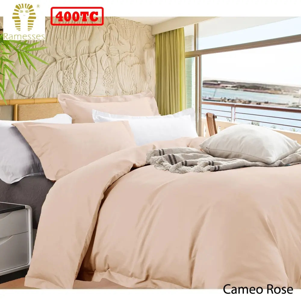 Ramesses Bamboo Cotton Quilt Cover Set Cameo Rose Queen - Home & Garden > Bedding