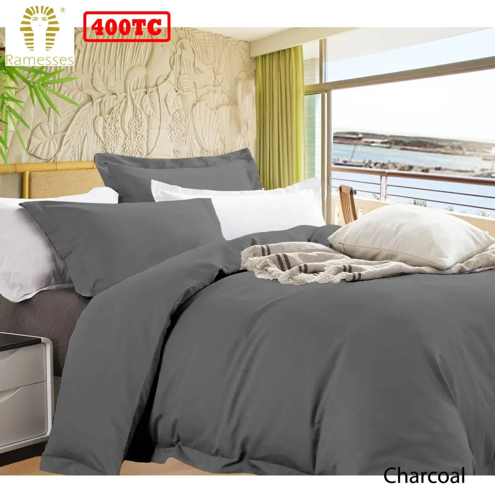 Ramesses Bamboo Cotton Quilt Cover Set Charcoal Queen - Home & Garden > Bedding
