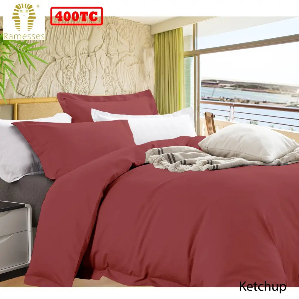 Ramesses Bamboo Cotton Quilt Cover Set Ketchup Queen - Home & Garden > Bedding