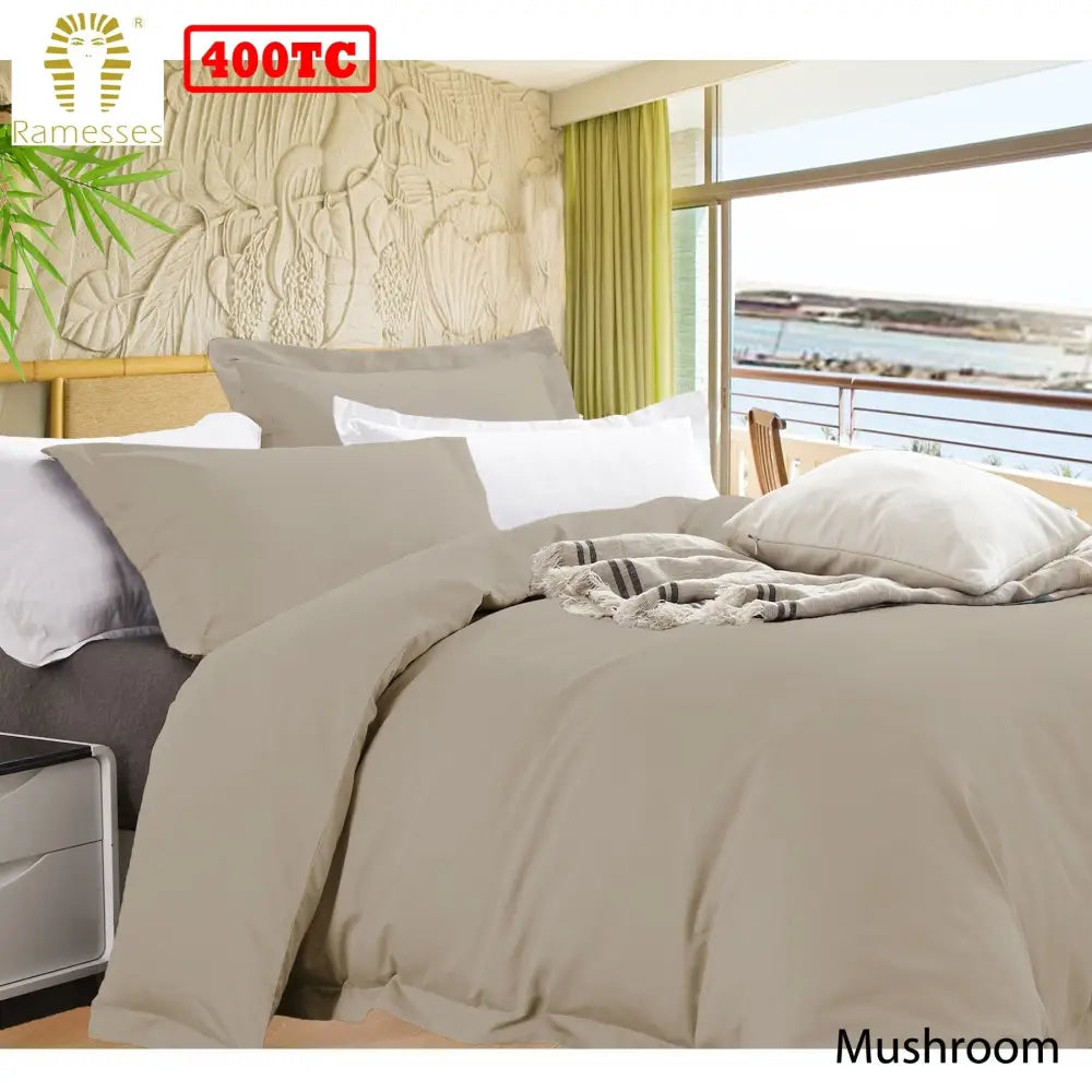 Ramesses Bamboo Cotton Quilt Cover Set Mushroom Queen - Home & Garden > Bedding