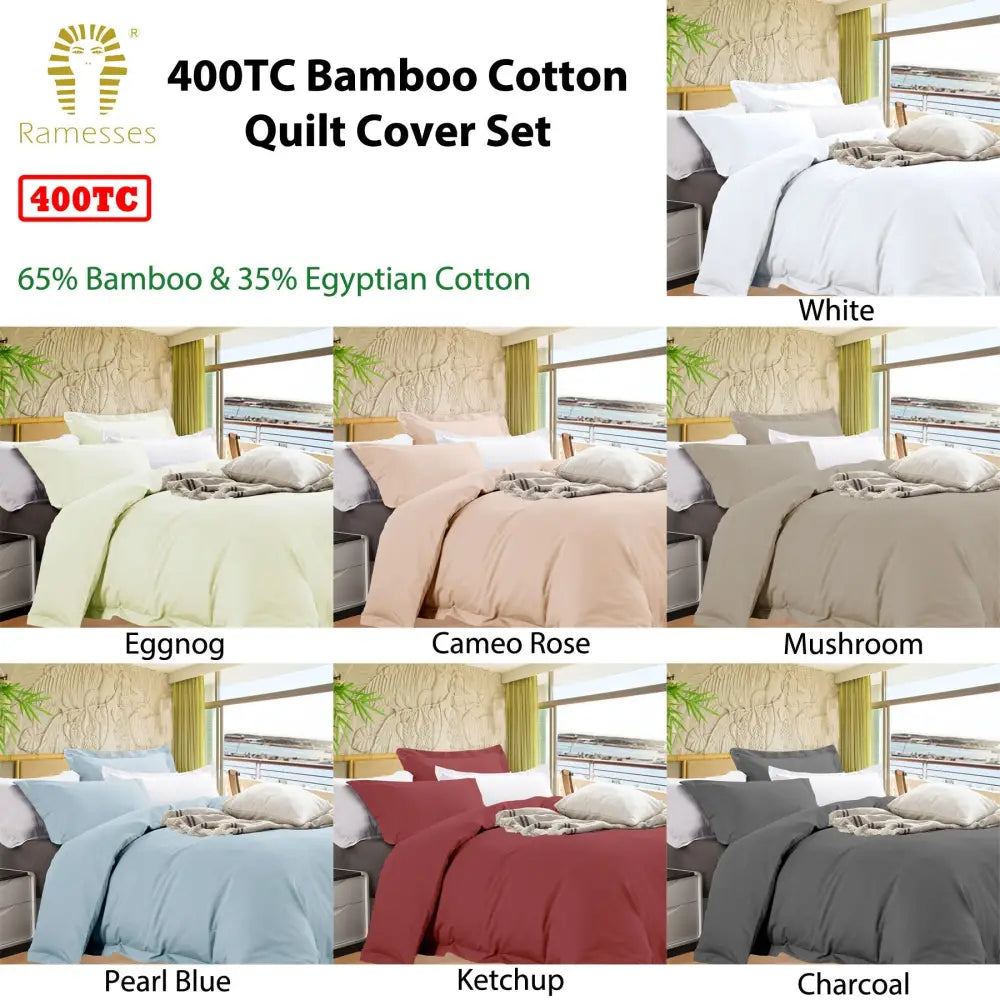 Ramesses Bamboo Cotton Quilt Cover Set Pearl Blue Queen - Home & Garden > Bedding
