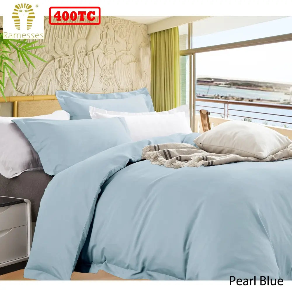 Ramesses Bamboo Cotton Quilt Cover Set Pearl Blue Queen - Home & Garden > Bedding