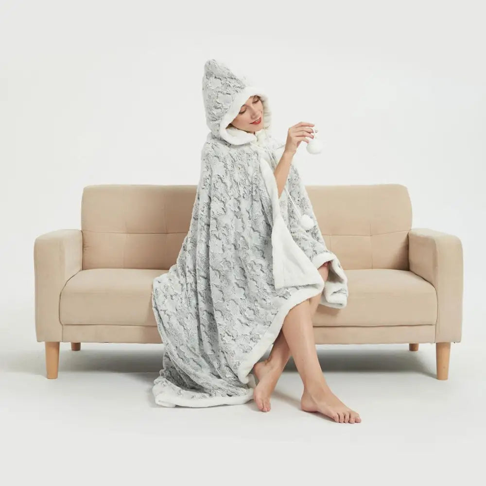 Ramesses Faux Fur Hooded Robe Grey - Home & Garden > Bathroom Accessories