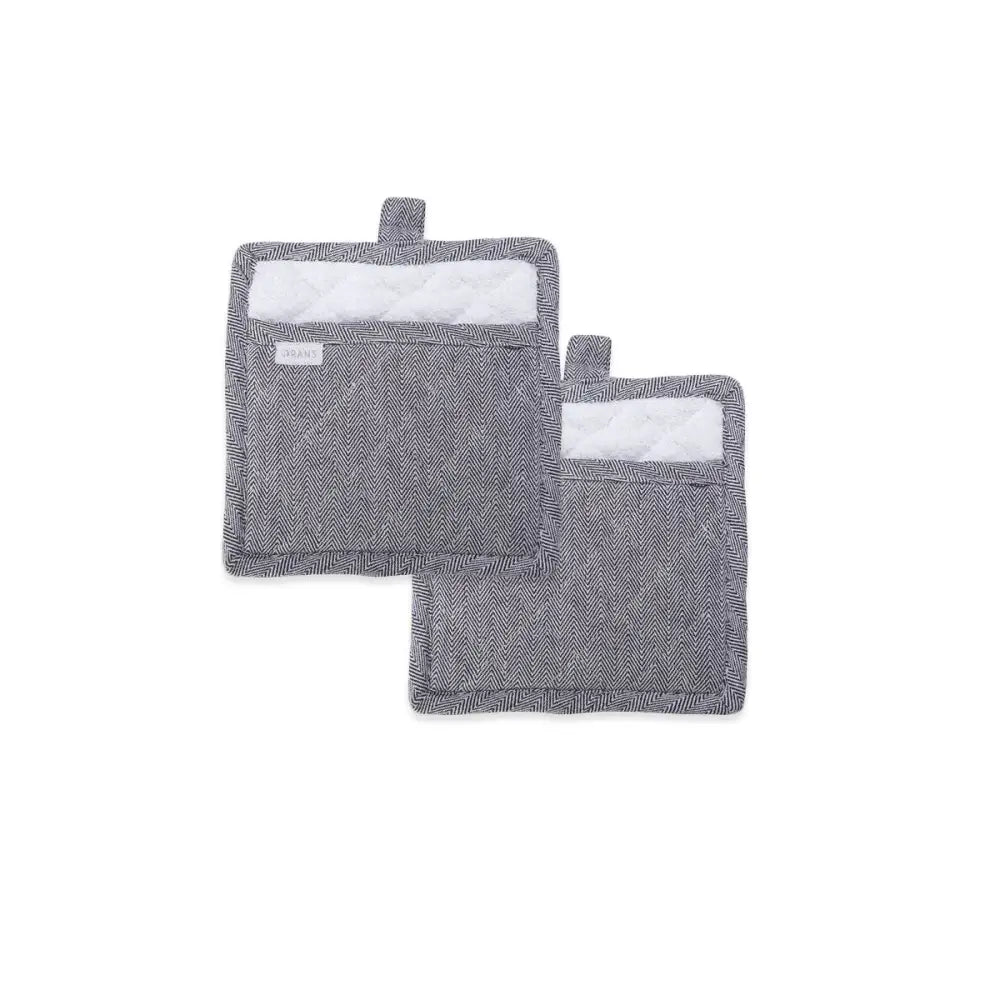 Rans Herringbone Black Cotton Set of 2 Pot Holders - Home & Garden > Kitchenware