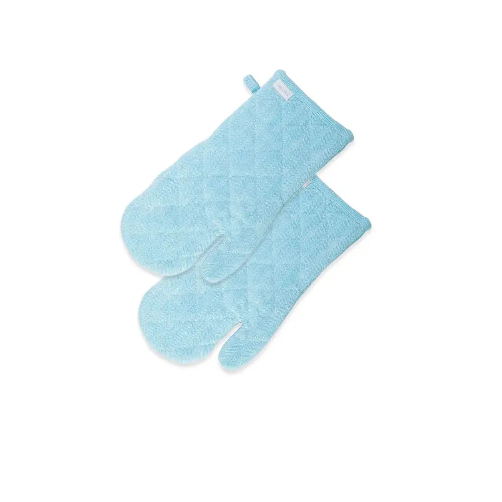 Rans Herringbone Blue Cotton Set of 2 Oven Gloves - Home & Garden > Kitchenware