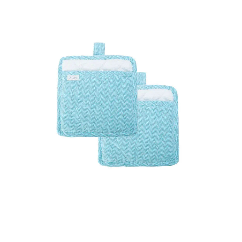 Rans Herringbone Blue Cotton Set of 2 Pot Holders - Home & Garden > Kitchenware