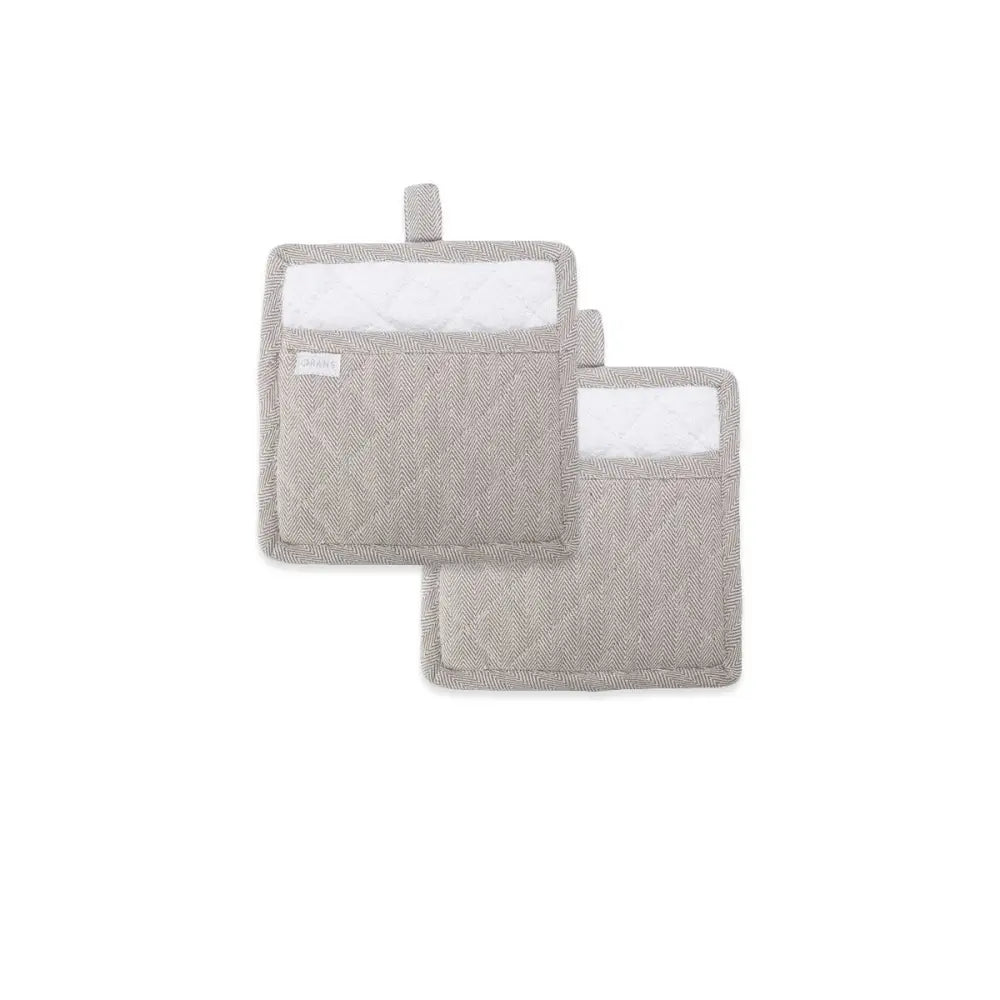 Rans Herringbone Charcoal Cotton Set of 2 Pot Holders - Home & Garden > Kitchenware