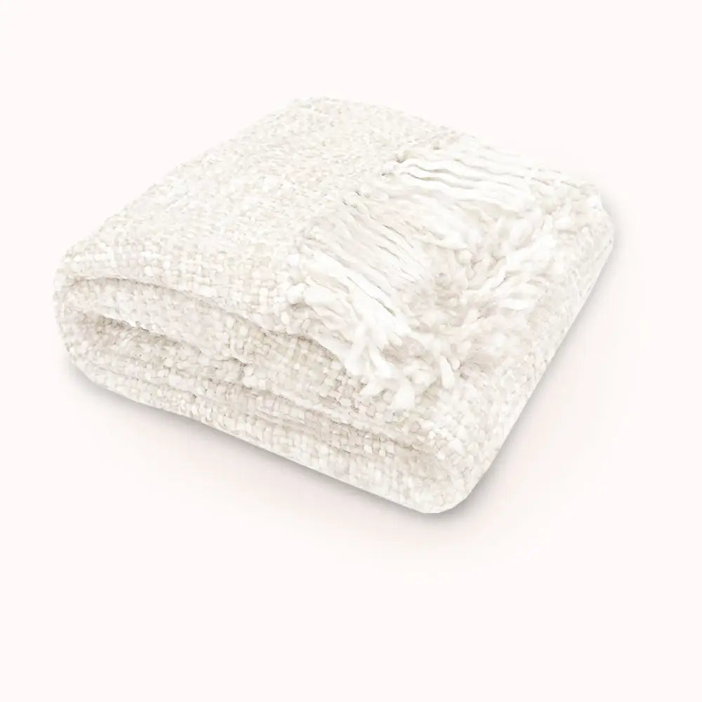 Rans Oslo Knitted Weave Throw 127x152cm - Snow White - Home & Garden > Bedding