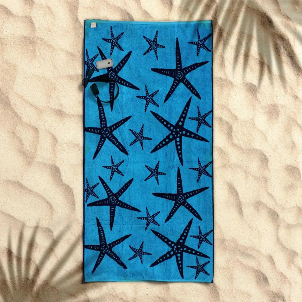 Rans Premium Cotton Jacquard Beach Towel Starfish Blue - Home & Garden > Bathroom Accessories