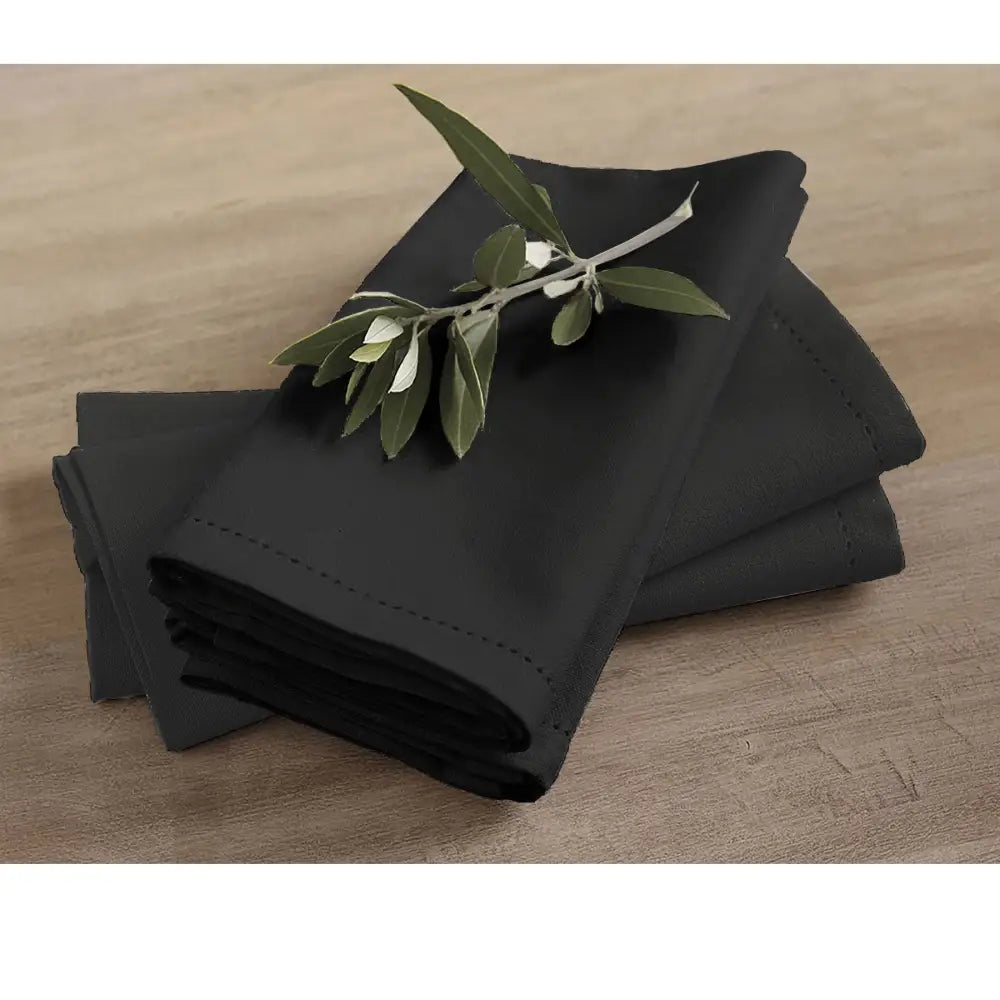 Rans Set of 4 Cotton Hemstitch Napkins - Black - Home & Garden > Kitchenware