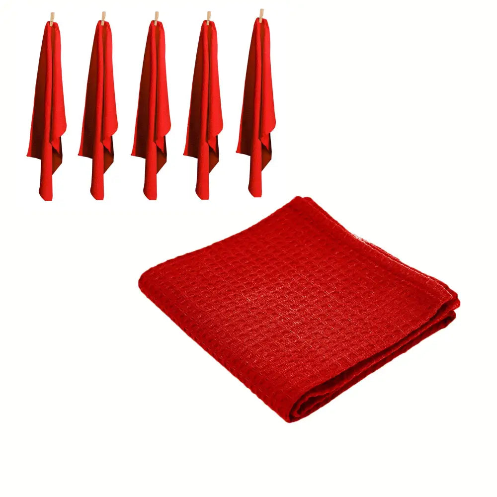Rans Set of 6 Cotton Waffle Tea Towels 50x70 cm - Red - Home & Garden > Kitchenware