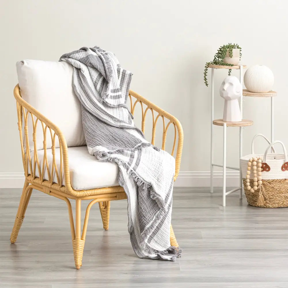 Ray Striped Vintage Washed Yarn Dyed Textured Cotton Nude Throw by Renee Taylor - Home & Garden > Decor > Cushions &