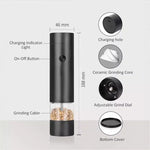 Rechargeable Electric Salt and Pepper Grinder Set (Includes Two Grinders) - Adjustable Ceramic Grinding Core with USB