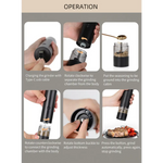 Rechargeable Electric Salt and Pepper Grinder Set (Includes Two Grinders) - Adjustable Ceramic Grinding Core with USB