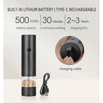 Rechargeable Electric Salt and Pepper Grinder Set (Includes Two Grinders) - Adjustable Ceramic Grinding Core with USB