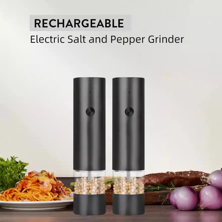 Rechargeable Electric Salt and Pepper Grinder Set (Includes Two Grinders) - Adjustable Ceramic Grinding Core with USB