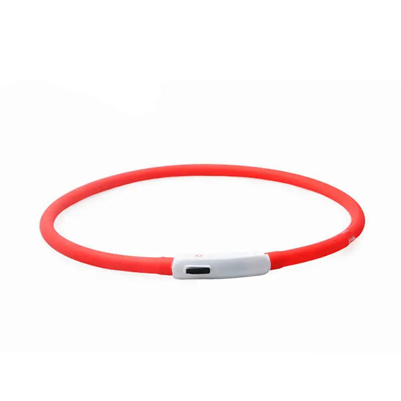 Rechargeable Night LED Dog Collar USB Glow Flashing Light Up Pet Collars Safety-Red-Diameter Length-35cm - Home &