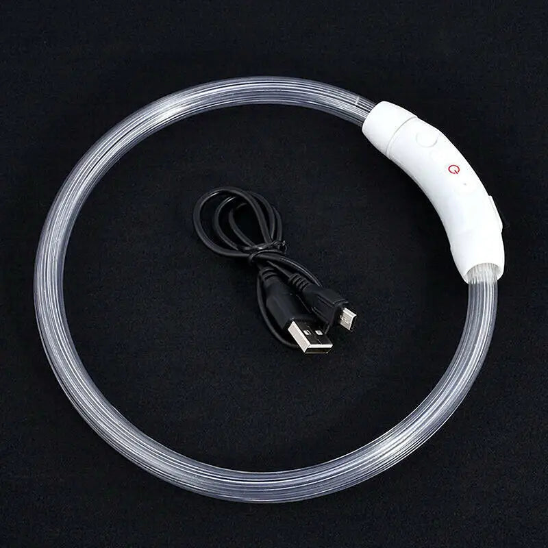Rechargeable Night LED Dog Collar USB Glow Flashing Light Up Pet Collars Safety-Blue-Diameter Length-35cm - Home &
