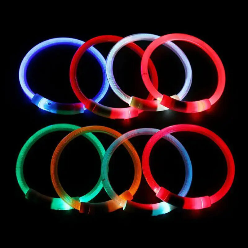 Rechargeable Night LED Dog Collar USB Glow Flashing Light Up Pet Collars Safety-Blue-Diameter Length-50cm - Home &