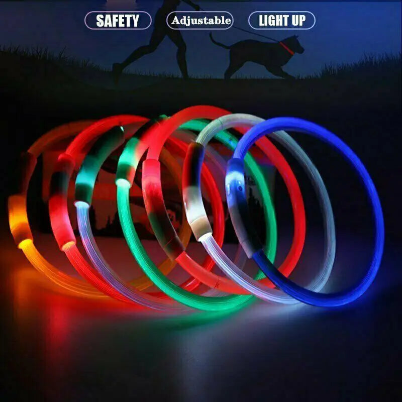 Rechargeable Night LED Dog Collar USB Glow Flashing Light Up Pet Collars Safety-Blue-Diameter Length-35cm - Home &