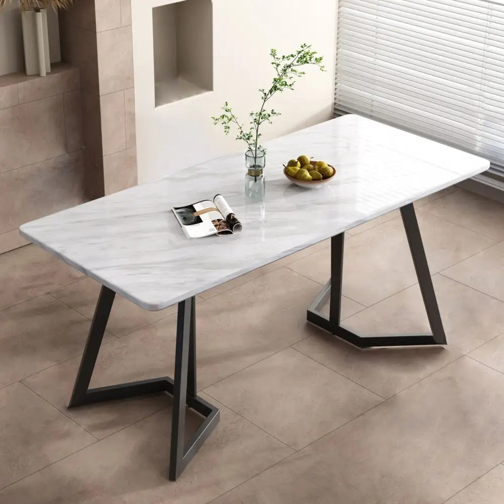Rectangular Marble-Effect Table - Furniture > Dining