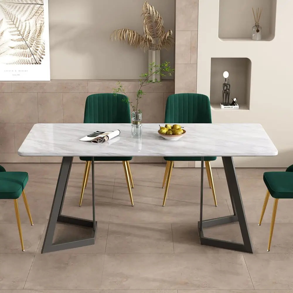 Rectangular Marble-Effect Table - Furniture > Dining