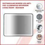 Rectangular Mirror LED Anti-Fog Illuminated Bathroom Living Room - 90x70cm - Health & Beauty > Personal Care > Back Care