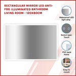 Rectangular Mirror LED Anti-Fog Illuminated Bathroom Living Room - 120x80cm - Health & Beauty > Personal Care > Back