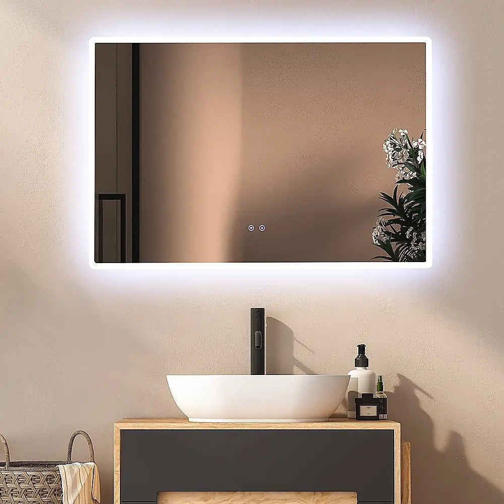 Rectangular Mirror LED Anti-Fog Illuminated Bathroom Living Room - 120x80cm - Health & Beauty > Personal Care > Back