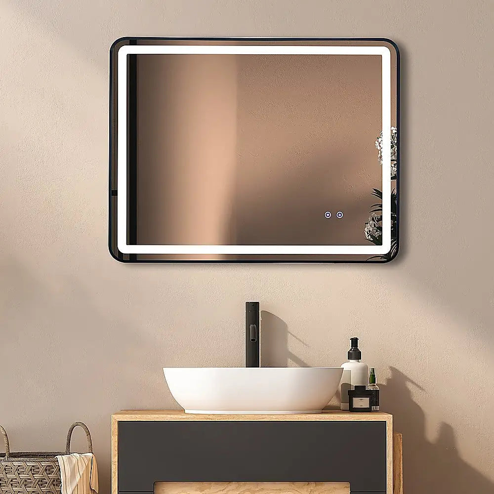 Rectangular Mirror LED Anti-Fog Illuminated Bathroom Living Room - 90x70cm - Health & Beauty > Personal Care > Back Care