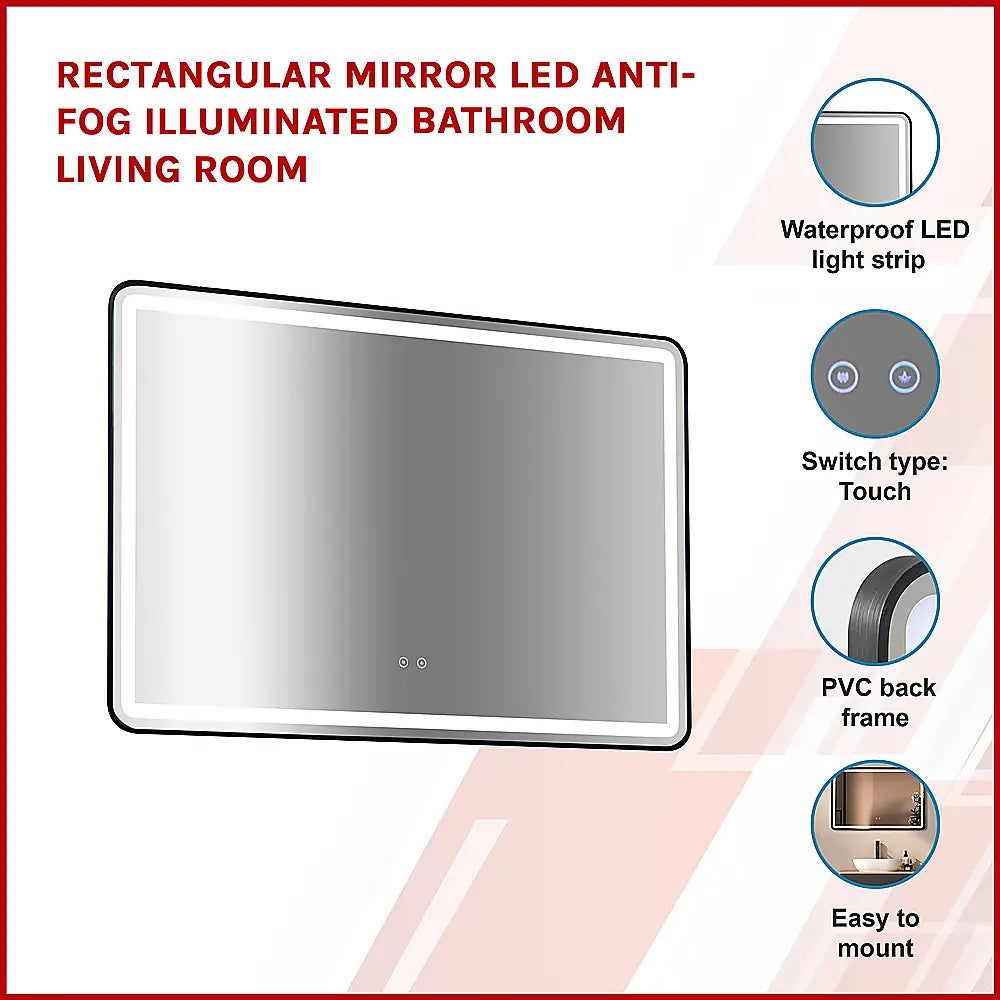 Rectangular Mirror LED Anti-Fog Illuminated Bathroom Living Room - Health & Beauty > Personal Care > Back Care