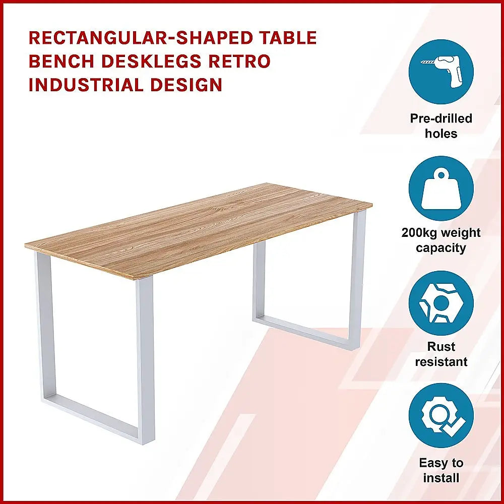 Rectangular-Shaped Table Bench Desk Legs Retro Industrial Design Fully Welded - White - Furniture > Office
