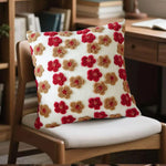 Red and Brown Charming 3D Floral Plush Cushion Covers - Set of 4 45x45cm Soft Faux Lambswool Pillowcases for Sofa & Bed