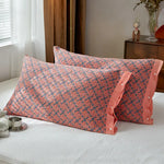 Red B pattern Snap-On Cotton Gauze Pillowcase Set - Full Coverage Non-Slip Easy Closure (One pair without pillow core)