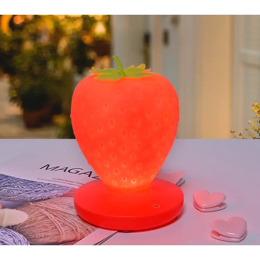 Red Cute Silicone Strawberry Night Light - USB Rechargeable Touch Control - Home & Garden > Lighting > Night Lights &