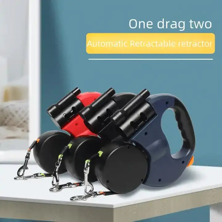 Red Dual Retractable Dog Leash | 2-in-1 Automatic Pet Leash for Walking Two Dogs Simultaneously - Pet Care > Dog