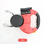Red Dual Retractable Dog Leash | 2-in-1 Automatic Pet Leash for Walking Two Dogs Simultaneously - Pet Care > Dog