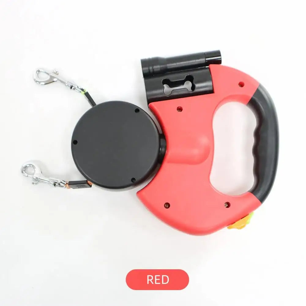 Red Dual Retractable Dog Leash | 2-in-1 Automatic Pet Leash for Walking Two Dogs Simultaneously - Pet Care > Dog